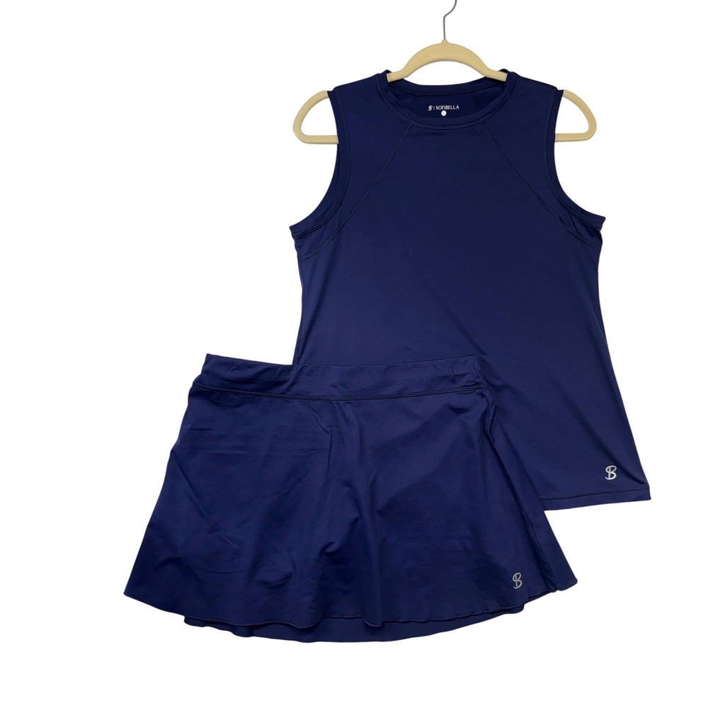 Sofibella Womens Navy Blue Tennis Pickleball Golf Skort & Tank Top Set Large